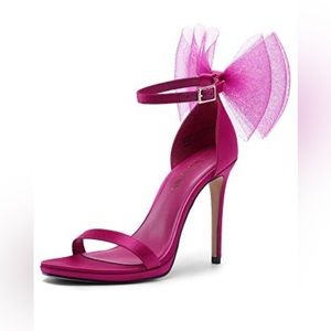 NWOT Women's Hot Pink High Stiletto Heels Open Toe Adjustable Bow Ankle Strap